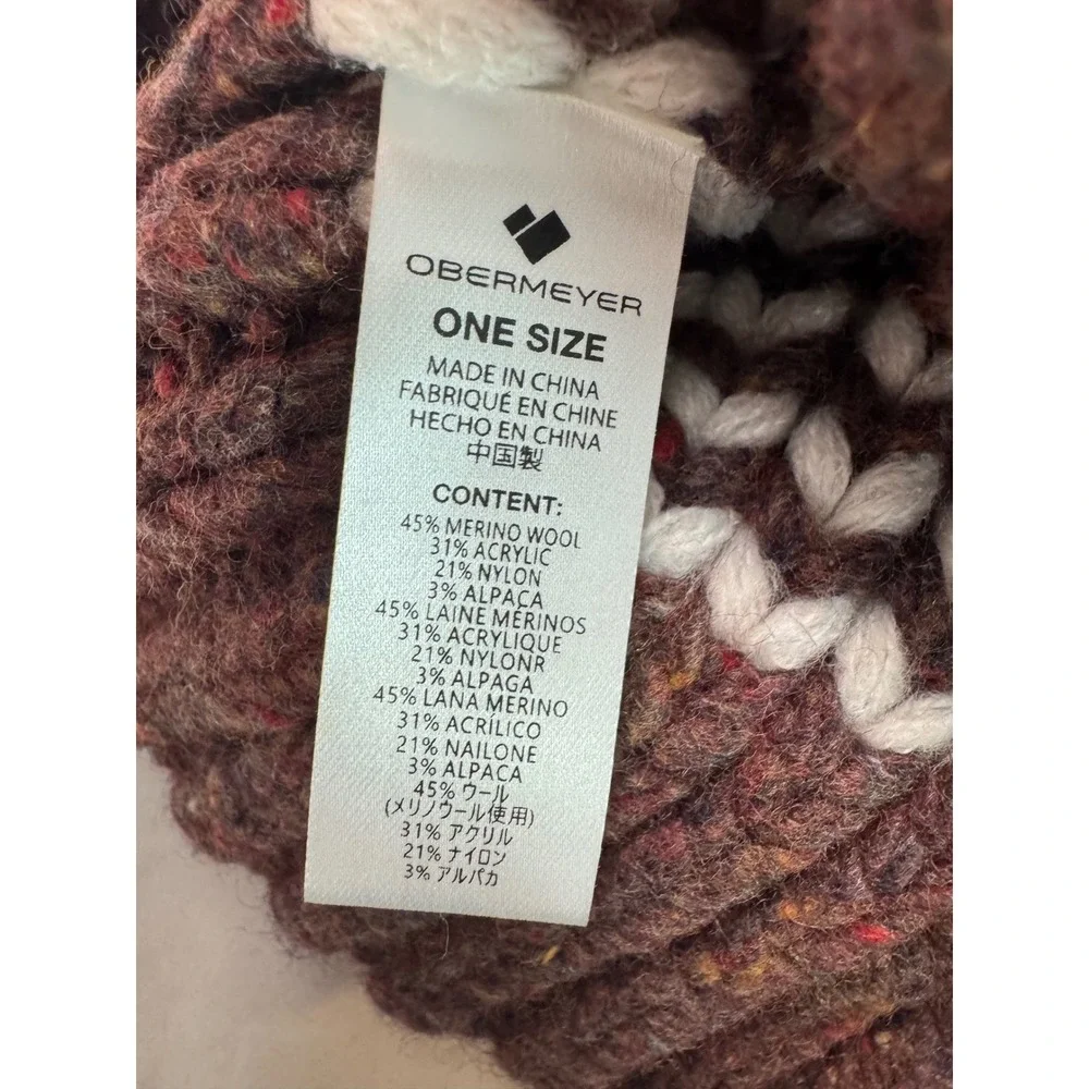 Obermeyer Beanie Merino Wool Alpaca Blend Knit Hat Brown Grey White One Size